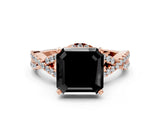 Rose gold Fancy Black Asscher Cut Diamond Halo Twist Band Solitaire Prong Setting Ring