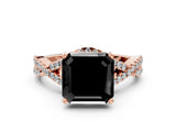 Rose gold Fancy Black Asscher Cut Diamond  Halo Twist Band Solitaire Prong Setting Ring_24