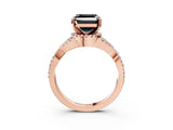 Rose gold Fancy Black Asscher Cut Diamond  Halo Twist Band Solitaire Prong Setting Ring_27