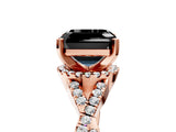 Rose gold Fancy Black Asscher Cut Diamond  Halo Twist Band Solitaire Prong Setting Ring_29