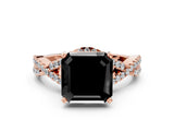 Rose gold Fancy Black Asscher Cut Diamond  Halo Twist Band Solitaire Prong Setting Ring_42