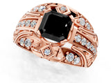 Rose gold Fancy Black Asscher Cut Diamond Pave Art Deco Split Shank Ring with Four-Prong Setting_1