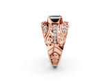 Rose gold Fancy Black Asscher Cut Diamond Pave Art Deco Split Shank Ring with Four-Prong Setting_2