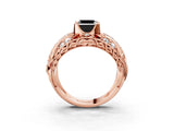 Rose gold Fancy Black Asscher Cut Diamond Pave Art Deco Split Shank Ring with Four-Prong Setting_3