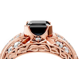 Rose gold Fancy Black Asscher Cut Diamond Pave Art Deco Split Shank Ring with Four-Prong Setting_4