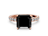 Rose gold Fancy Black Asscher Cut Diamond Pave Band Solitaire Ring with Four-Prong Setting_12