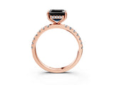 Rose gold Fancy Black Asscher Cut Diamond Pave Band Solitaire Ring with Four-Prong Setting_15