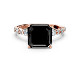 Rose gold Fancy Black Asscher Cut Diamond Prong Set Engagement Ring with Pave Band