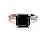 Rose gold Fancy Black Asscher Cut Diamond Ring with Pavé Band and Four-Prong Setting