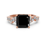 Rose gold Fancy Black Asscher Cut Diamond Scattered Round Accent Ring with Prong Setting_12