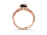 Rose gold Fancy Black Asscher Cut Diamond Scattered Round Accent Ring with Prong Setting_15