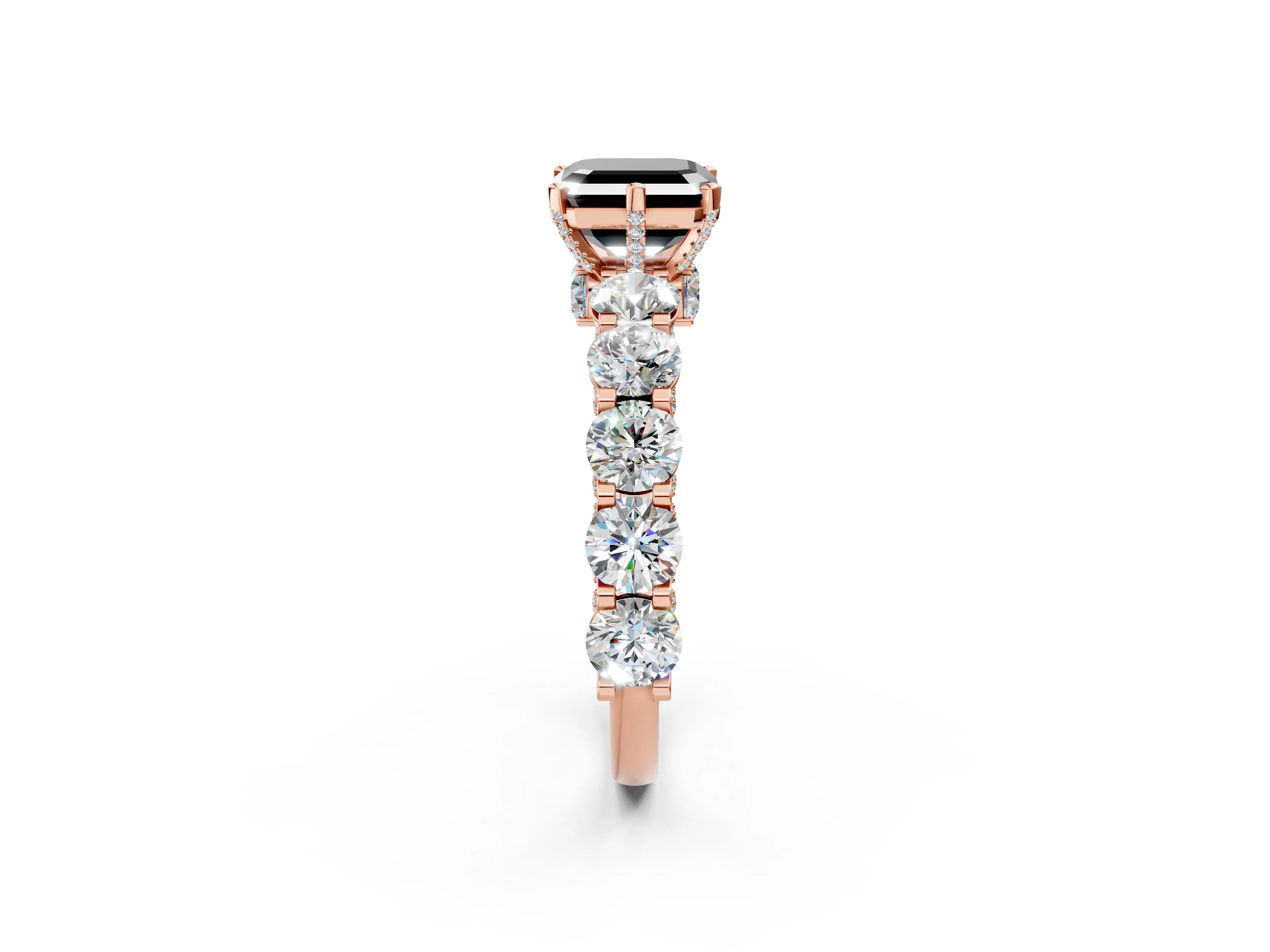 Rose gold Fancy Black Asscher Cut Diamond Side Stone Engagement Ring with Four-Prong Setting_26