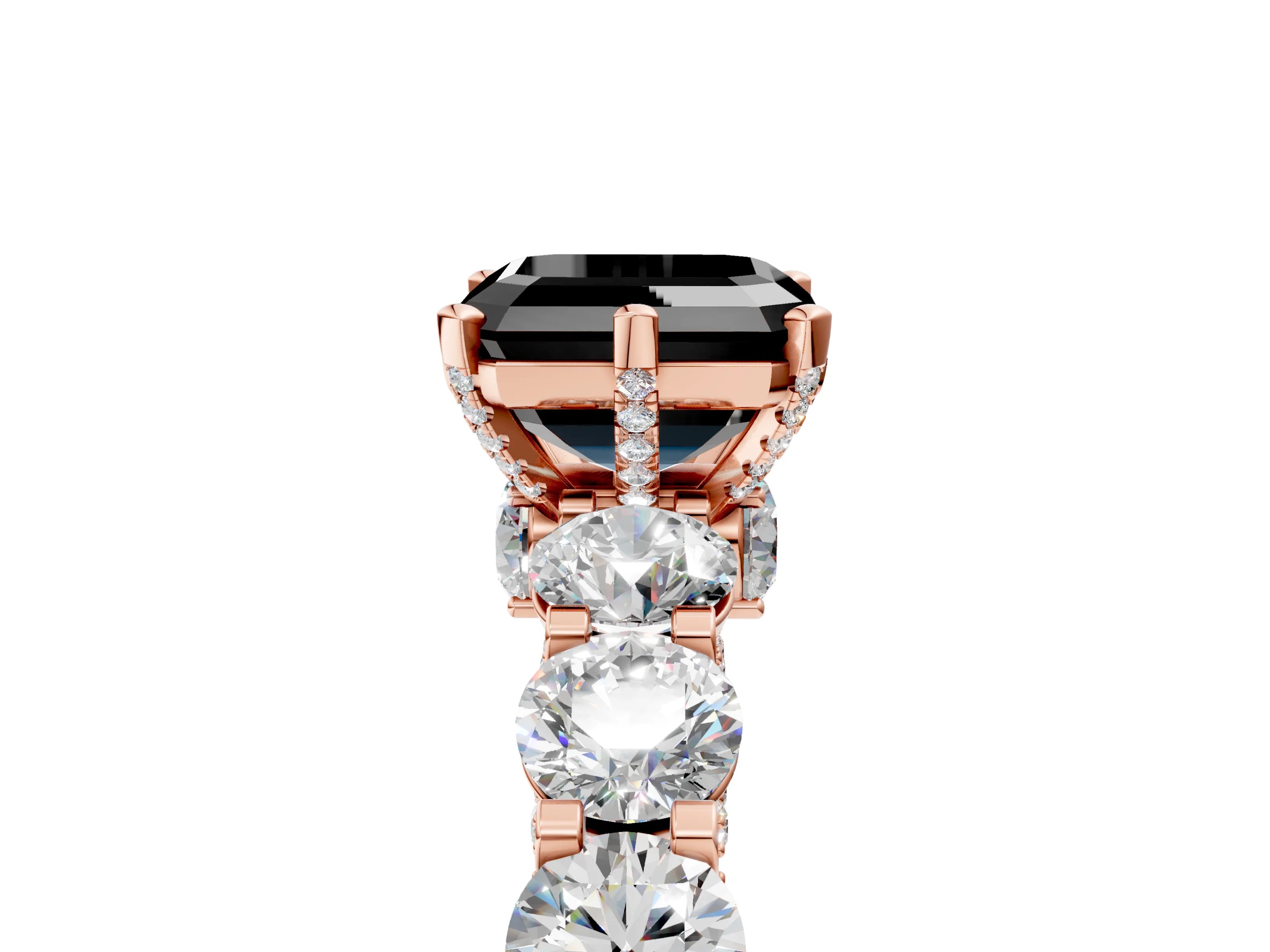 Rose gold Fancy Black Asscher Cut Diamond Side Stone Engagement Ring with Four-Prong Setting_29