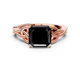 Rose gold Fancy Black Asscher Cut Diamond Solitaire Engagement Ring with Celtic Knot Band and Four-Prong Setting