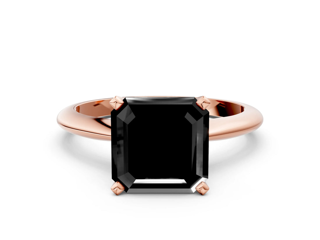 Rose gold Fancy Black Asscher Cut Diamond Solitaire Engagement Ring with Classic Band and Four-Prong Setting_24