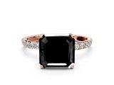Rose gold Fancy Black Asscher Cut Diamond Solitaire Engagement Ring with Pavé Band and Prong Setting