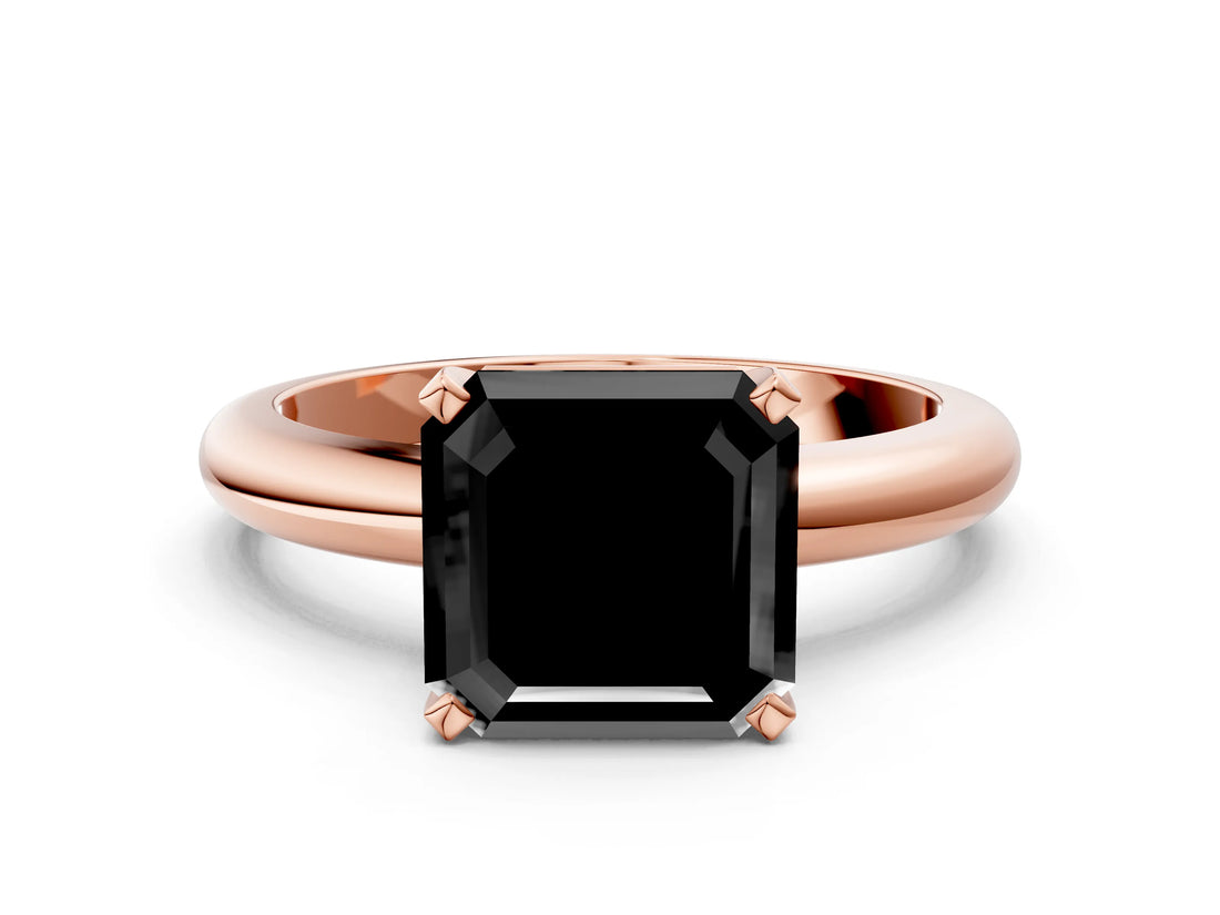 Rose gold Fancy Black Asscher Cut Diamond Solitaire Engagement Ring with Round Band and Four-Prong Setting_84
