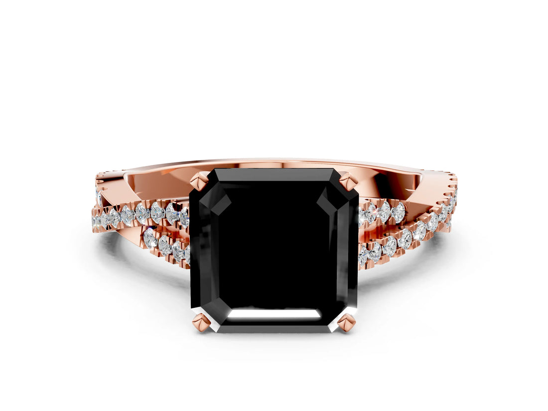 Rose gold Fancy Black Asscher Cut Diamond Solitaire Engagement Ring with Twisted Pavé Band and Four-Prong Setting_24
