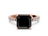 Rose gold Fancy Black Asscher Cut Diamond Solitaire Pavé Band with Four-Prong Setting