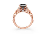 Rose gold Fancy Black Asscher Cut Diamond Solitaire Ring with Filigree Band and Four-Prong Setting_3