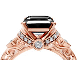 Rose gold Fancy Black Asscher Cut Diamond Solitaire Ring with Filigree Band and Four-Prong Setting_4
