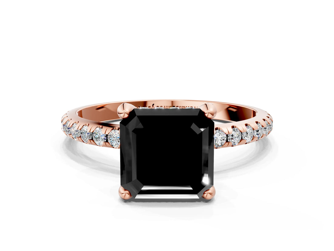 Rose gold Fancy Black Asscher Cut Diamond Solitaire Ring with Four-Prong Setting and Pavé Band_3