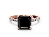 Rose gold Fancy Black Asscher Cut Diamond Solitaire Ring with Four-Prong Setting and Pavé Band_3