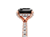 Rose gold Fancy Black Asscher Cut Diamond Solitaire Ring with Four-Prong Setting and Pavé Band_8