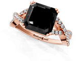 Rose gold Fancy Black Asscher Cut Diamond Solitaire Ring with Four-Prong Setting and Twisted Pavé Band_1