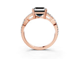 Rose gold Fancy Black Asscher Cut Diamond Solitaire Ring with Four-Prong Setting and Twisted Pavé Band_3