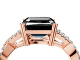 Rose gold Fancy Black Asscher Cut Diamond Solitaire Ring with Four-Prong Setting and Twisted Pavé Band_4