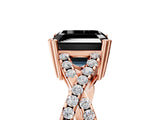 Rose gold Fancy Black Asscher Cut Diamond Solitaire Ring with Four-Prong Setting and Twisted Pavé Band_5