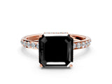 Rose gold Fancy Black Asscher Cut Diamond Solitaire Ring with Pavé Band and Hidden Halo_12