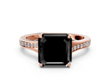 Rose gold Fancy Black Asscher Cut Diamond Solitaire Ring with Pavé Band and Prong Setting_12