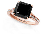 Rose gold Fancy Black Asscher Cut Diamond Solitaire Ring with Pavé Band and Prong Setting_13