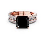 Rose gold Fancy Black Asscher Cut Diamond Solitaire Ring with Pavé and Channel Set Band