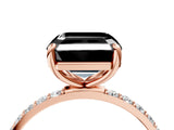 Rose gold Fancy Black Asscher Cut Diamond Solitaire Ring with Pave Band and Four Prong Setting_16