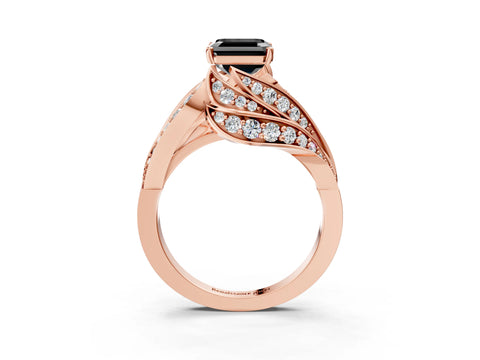 Rose gold Fancy Black Asscher Cut Diamond Solitaire Ring with Prong Setting and Twisted Pavé Band_3
