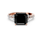 Rose gold Fancy Black Asscher Cut Diamond Solitaire Ring with Side Stones and Four-Prong Setting_12