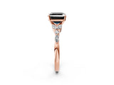 Rose gold Fancy Black Asscher Cut Diamond Solitaire Ring with Side Stones and Four-Prong Setting_14