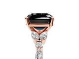 Rose gold Fancy Black Asscher Cut Diamond Solitaire Ring with Side Stones and Four-Prong Setting_17