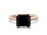 Rose gold Fancy Black Asscher Cut Diamond Solitaire Ring with Thin Band and Four-Prong Setting