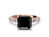 Rose gold Fancy Black Asscher Cut Diamond Solitaire with Side Baguettes and Channel Set Band