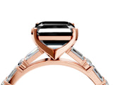 Rose gold Fancy Black Asscher Cut Diamond Solitaire with Side Baguettes and Channel Set Band_4