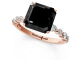 Rose gold Fancy Black Asscher Cut Diamond Solitaire with Side Stones on a Pavé Band and Four-Prong Setting_1