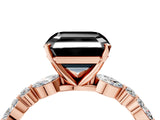 Rose gold Fancy Black Asscher Cut Diamond Solitaire with Side Stones on a Pavé Band and Four-Prong Setting_4