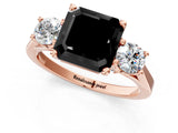 Rose gold Fancy Black Asscher Cut Diamond Three-Stone Engagement Ring with Prong Setting and Pavé Band_1
