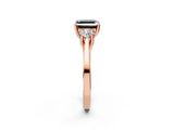 Rose gold Fancy Black Asscher Cut Diamond Three-Stone Engagement Ring with Prong Setting and Pavé Band_2