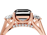 Rose gold Fancy Black Asscher Cut Diamond Three-Stone Engagement Ring with Prong Setting and Pavé Band_4
