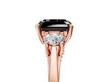 Rose gold Fancy Black Asscher Cut Diamond Three-Stone Engagement Ring with Prong Setting and Pavé Band_5